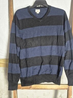 Men's Striped V-Neck Sweater - Blue & Black